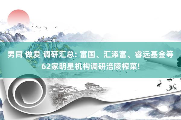 男同 做爱 调研汇总: 富国、汇添富、睿远基金等62家明星机构调研涪陵榨菜!