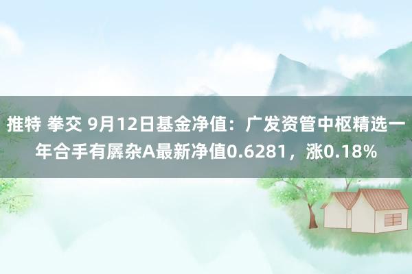 推特 拳交 9月12日基金净值：广发资管中枢精选一年合手有羼杂A最新净值0.6281，涨0.18%