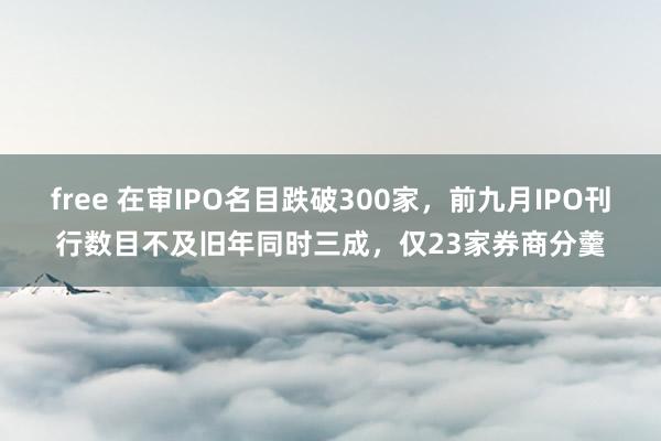 free 在审IPO名目跌破300家，前九月IPO刊行数目不及旧年同时三成，仅23家券商分羹