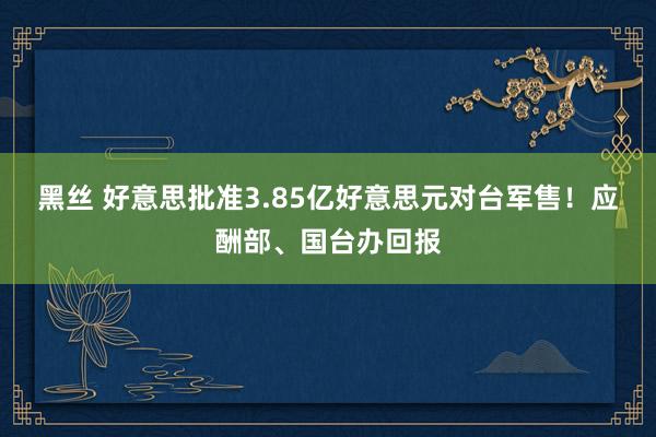 黑丝 好意思批准3.85亿好意思元对台军售！应酬部、国台办回报