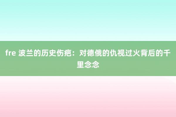 fre 波兰的历史伤疤：对德俄的仇视过火背后的千里念念