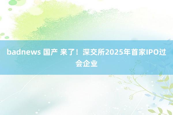 badnews 国产 来了！深交所2025年首家IPO过会企业